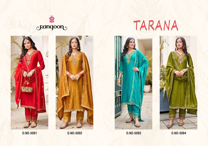 Tarana By Rangoon Silk Designer Embroidery Kurti With Bottom Dupatta Wholesale Price In Surat
